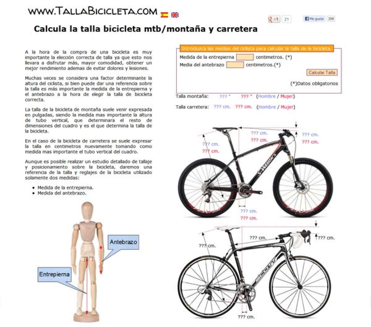 www.tallabicicleta.com: Un sitio web para calcular nuestra talla de bicicleta de montaña y/o carretera