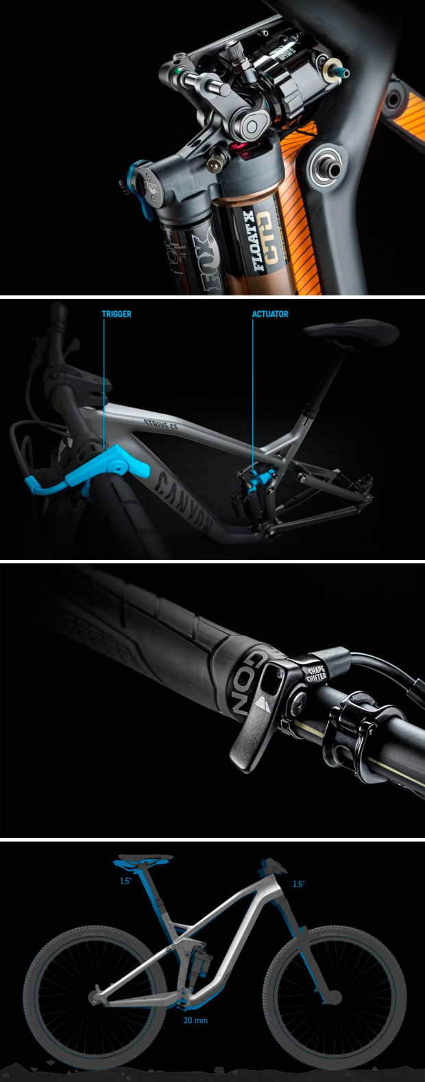 La nueva Canyon Strive CF con tecnología Shapeshifter. Geometría ajustable para subir como un cohete y bajar como un meteorito