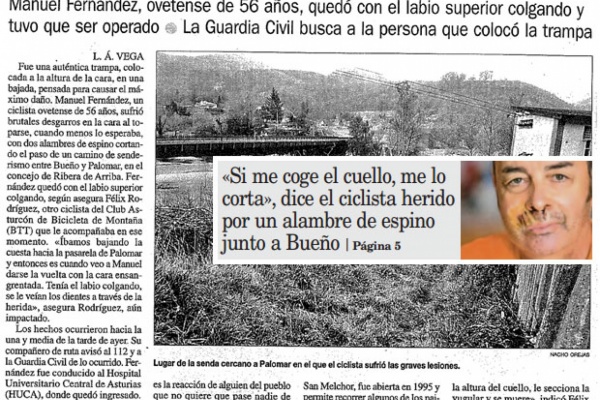 Un ciclista con la cara desgarrada por una nueva trampa de alambre de espino. ¿Hasta dónde vamos a llegar?