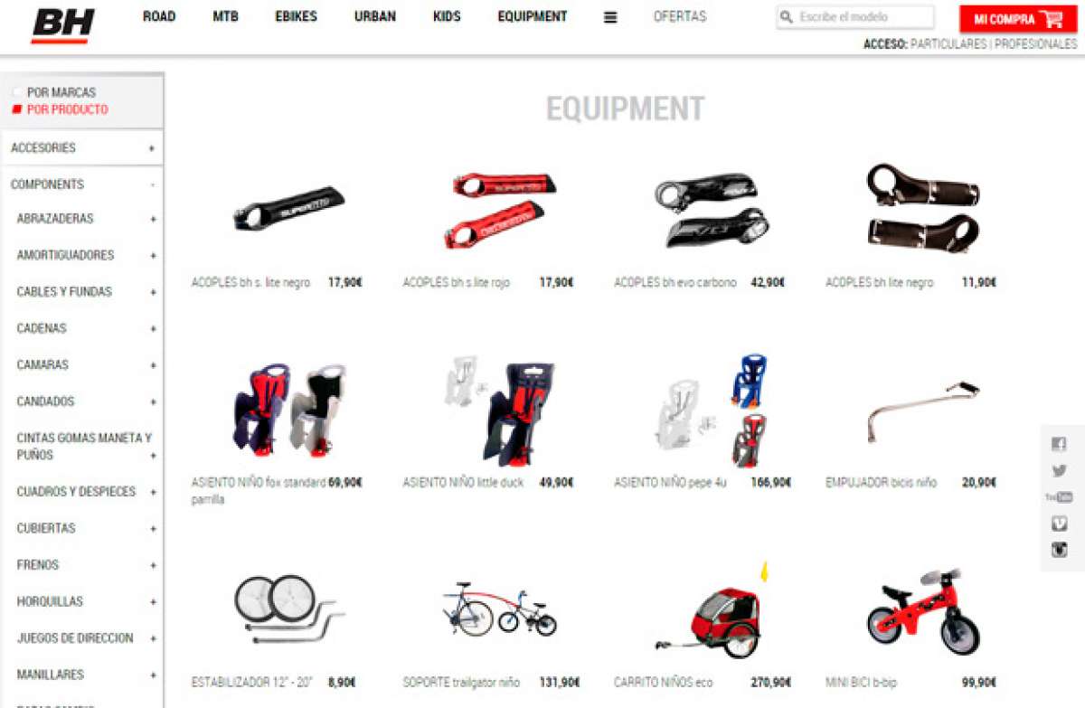 Todos los componentes y accesorios distribuidos por BH Bikes, ya disponibles en su nueva tienda online