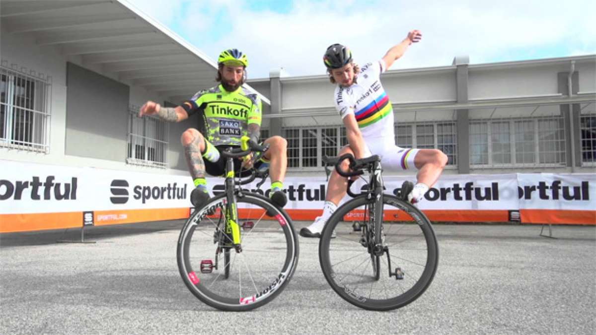 Divertida (y acrobática) visita de Peter Sagan y Vittorio Brumotti a la sede de Sportful