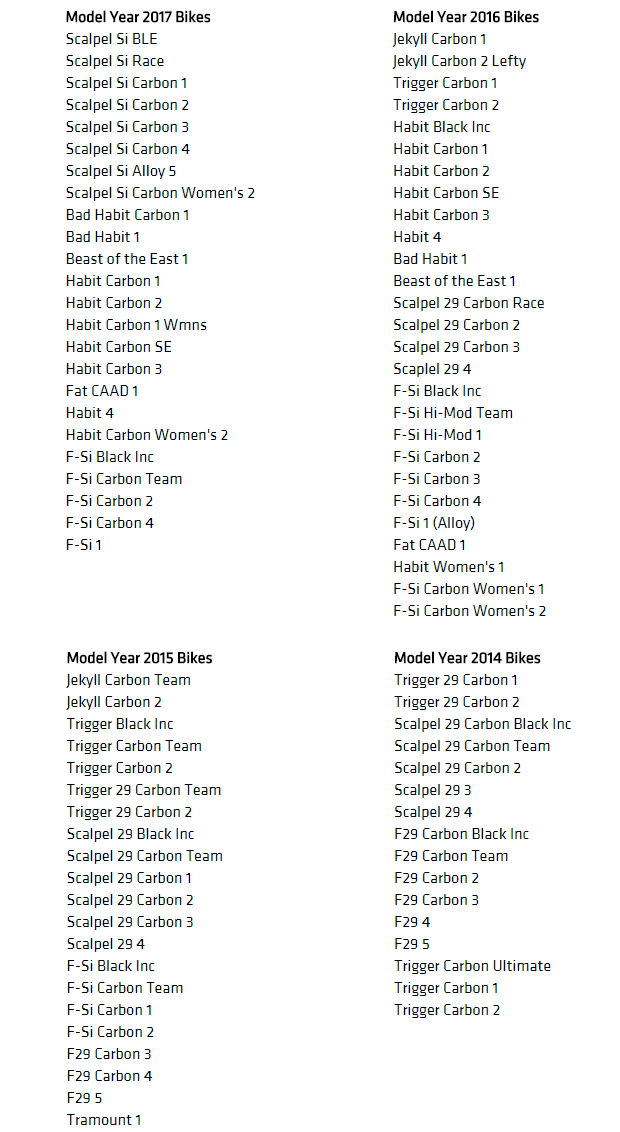 Actualización gratuita para las horquillas Lefty Hybrid 1.0, Lefty 2.0, SuperMax y Olaf de Cannondale