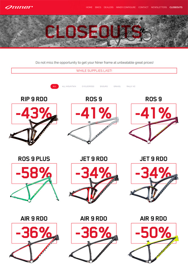 Espectaculares descuentos en cuadros y bicicletas de Niner Europe