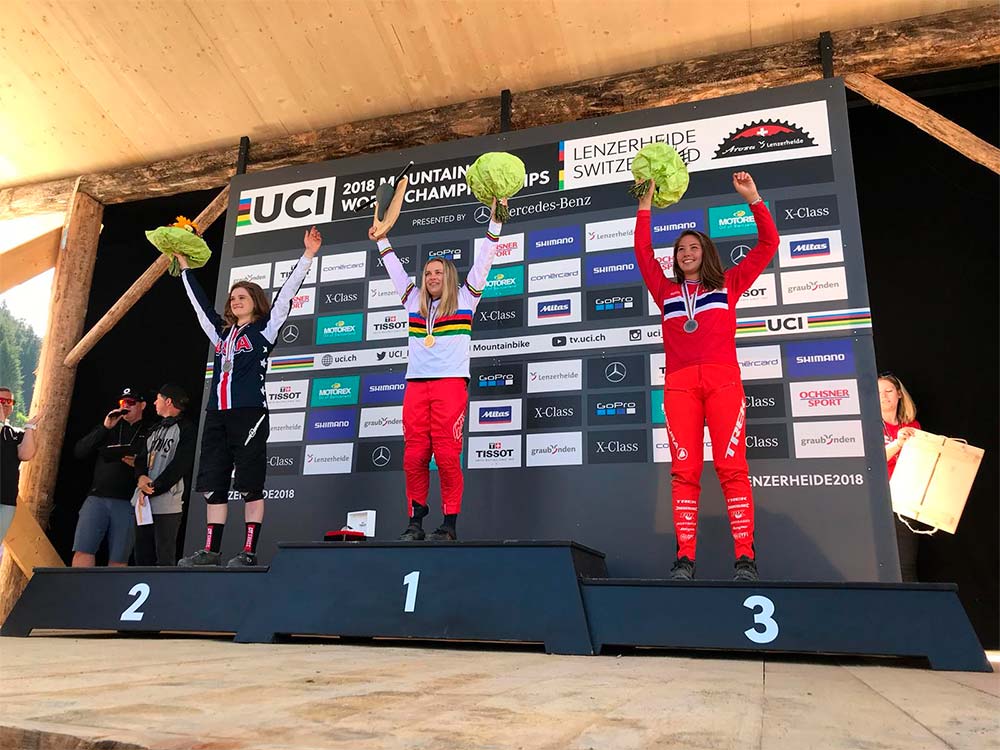 En TodoMountainBike: Kade Edwards y Valentina Holl, campeones del mundo Junior en el Mundial DHI 2018 de Lenzerheide