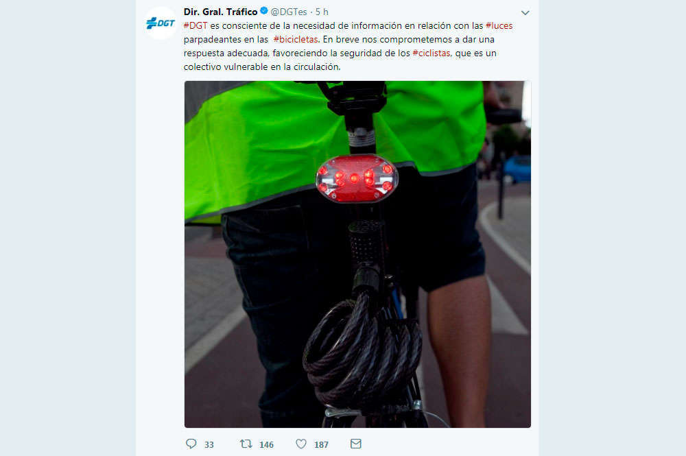 En TodoMountainBike: La DGT, sobre el uso de luces traseras con destellos: "En breve daremos una respuesta, favoreciendo la seguridad de los ciclistas"