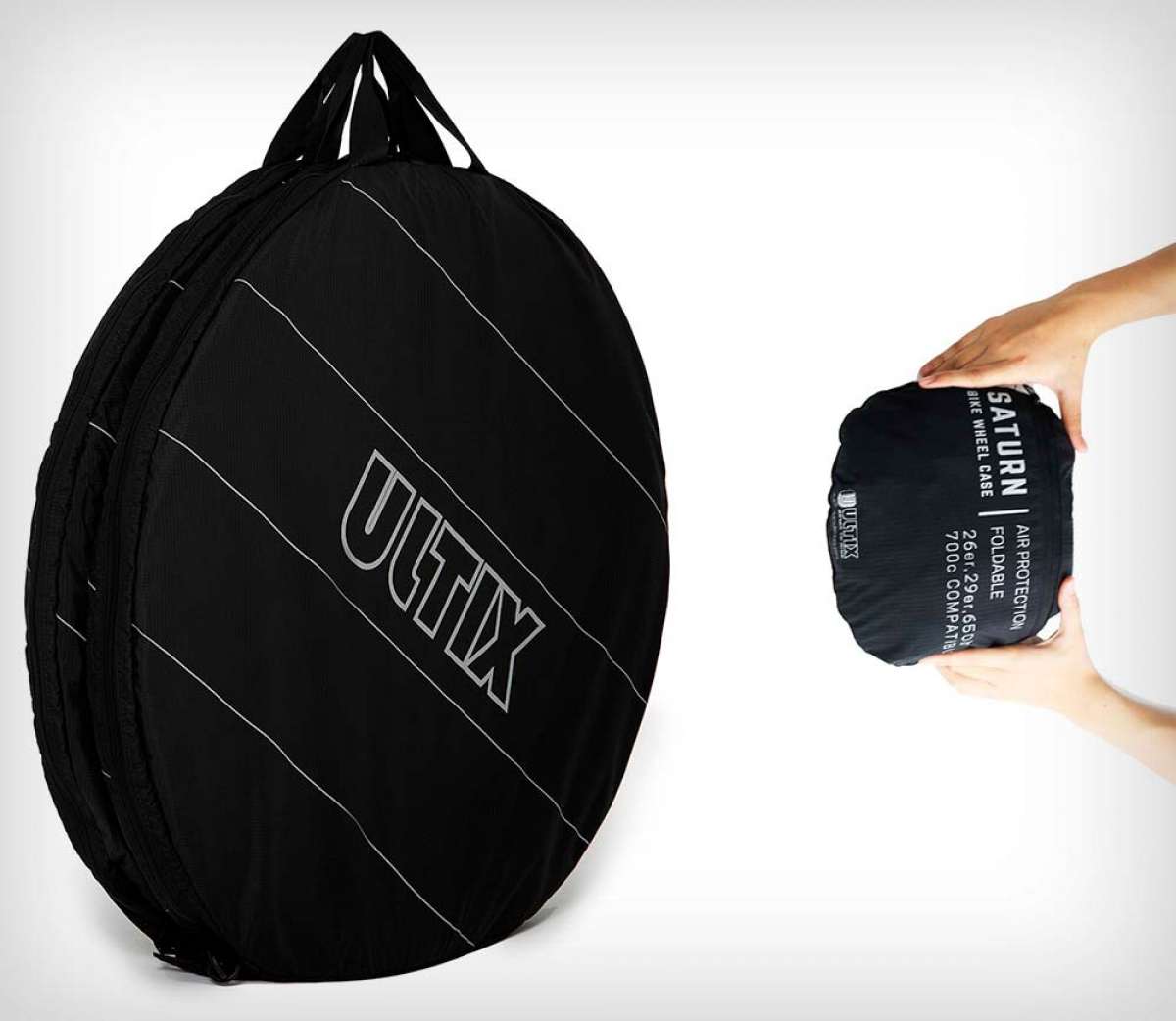 Ultix Saturn Air, una bolsa de diseño plegable y protectores inflables para transportar las ruedas de la bici