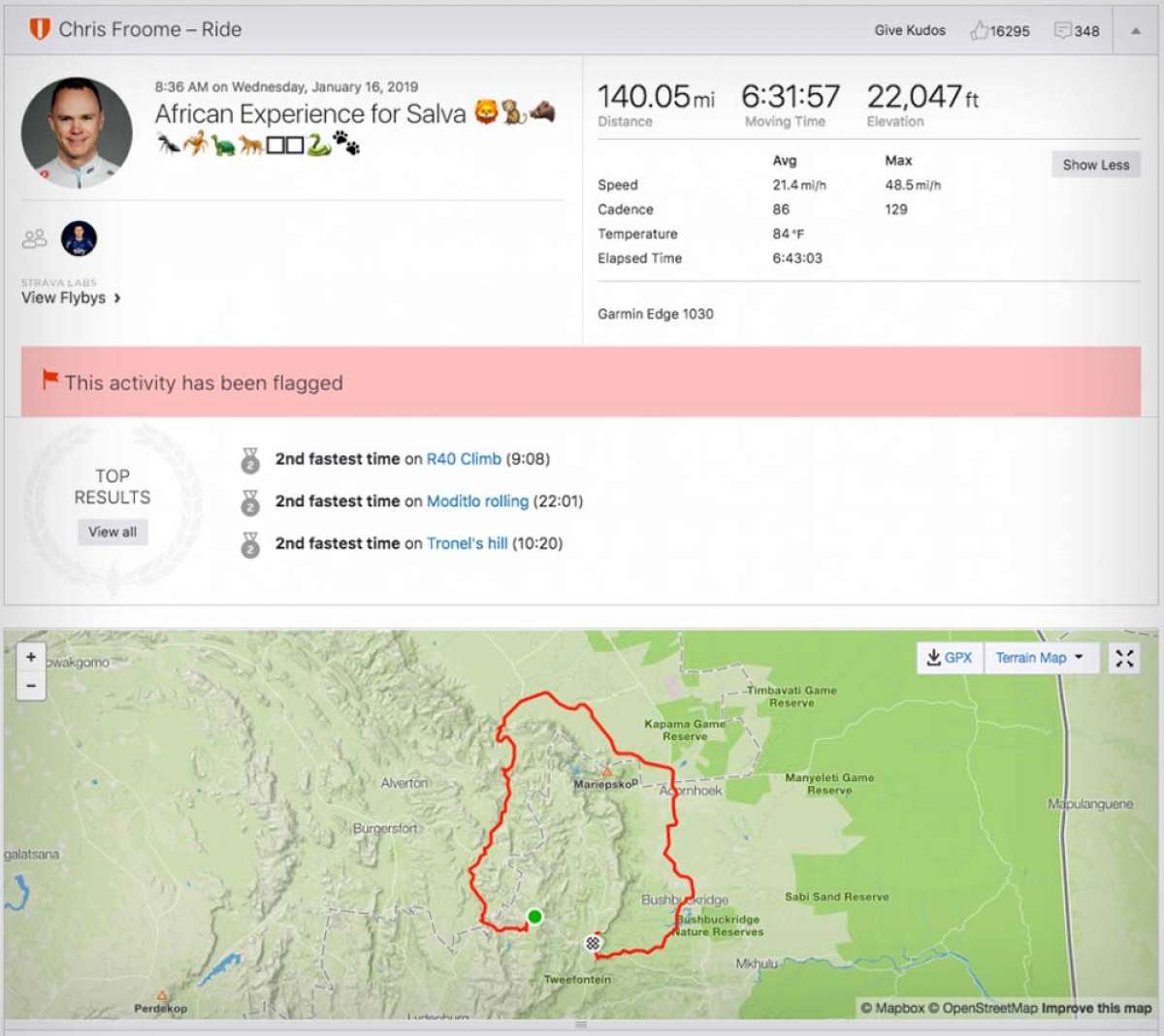 En TodoMountainBike: Entrenamiento de Froome: 225 kilómetros con 6.720 metros de ascensión a una media de 34.5 km/h