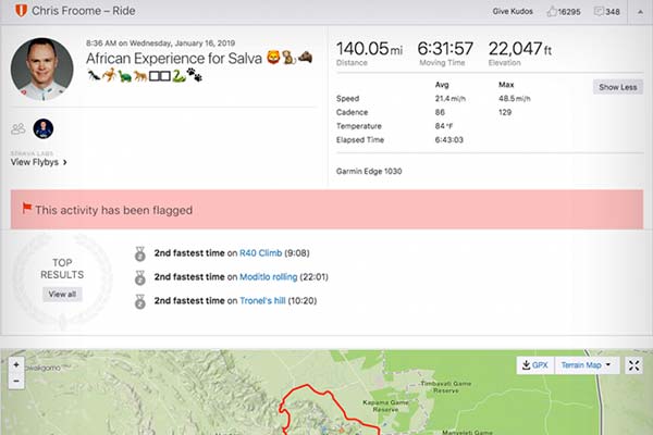 Entrenamiento de Froome: 225 kilómetros con 6.720 metros de ascensión a una media de 34.5 km/h