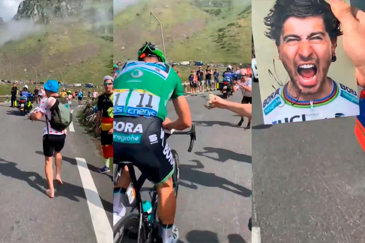 Peter Sagan firma un autógrafo en el Tour de Francia en pleno ascenso al Tourmalet