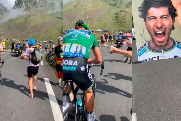 Peter Sagan firma un autógrafo en el Tour de Francia en pleno ascenso al Tourmalet
