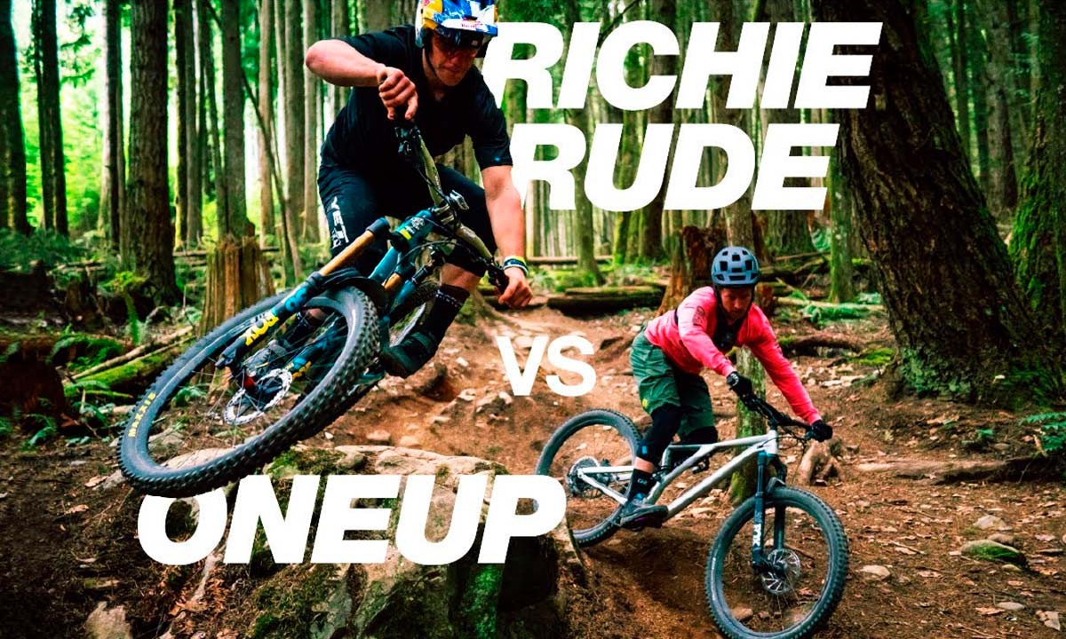 Richie Rude contra seis miembros de OneUp Components en uno de los senderos favoritos de la marca canadiense