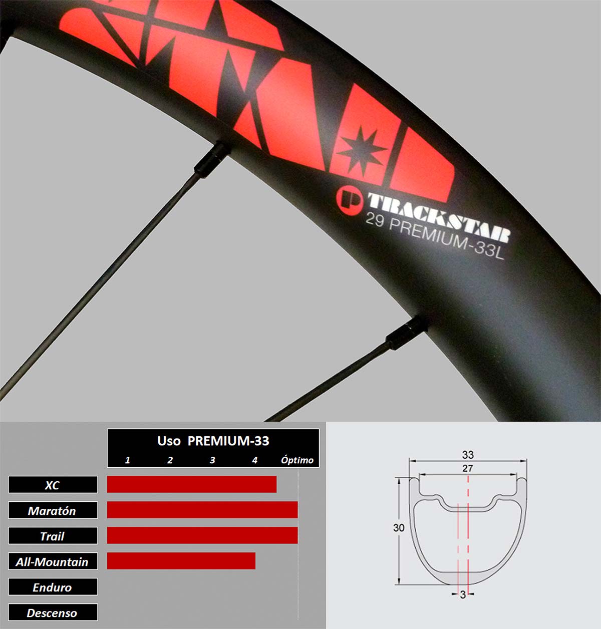 En TodoMountainBike: Trackstar Premium-33L, unas ruedas de carbono ligeras, resistentes y económicas para bicis de XC y Trail